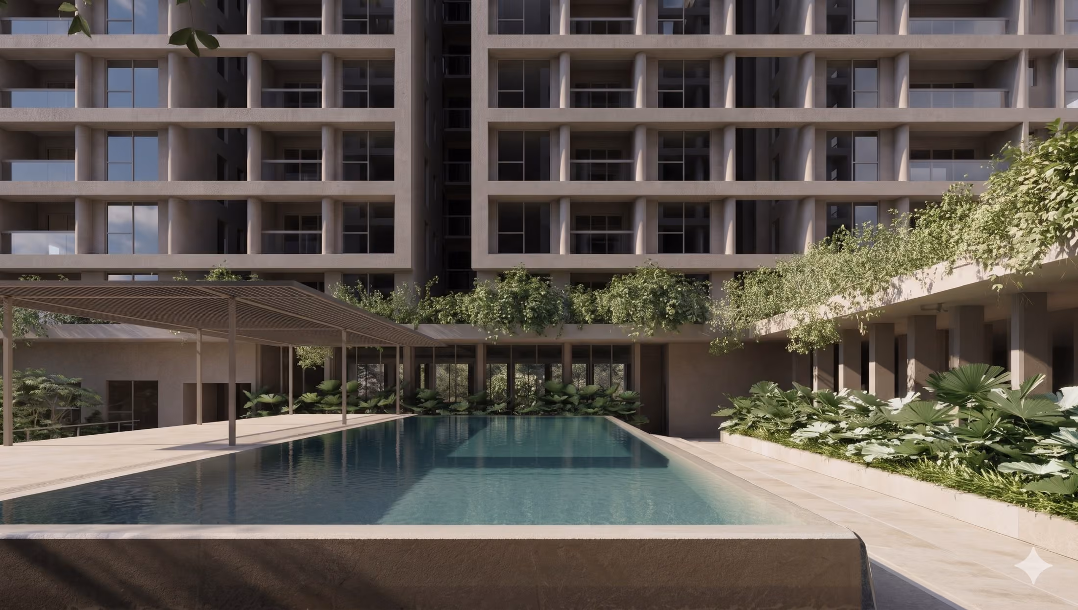 A reflective water feature at Amaya